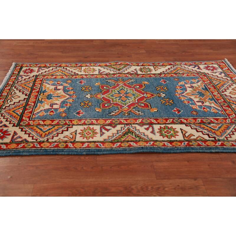 Blue Kazak Oriental Foyer Rug Handmade Wool Carpet - 2'8"x 4'2"