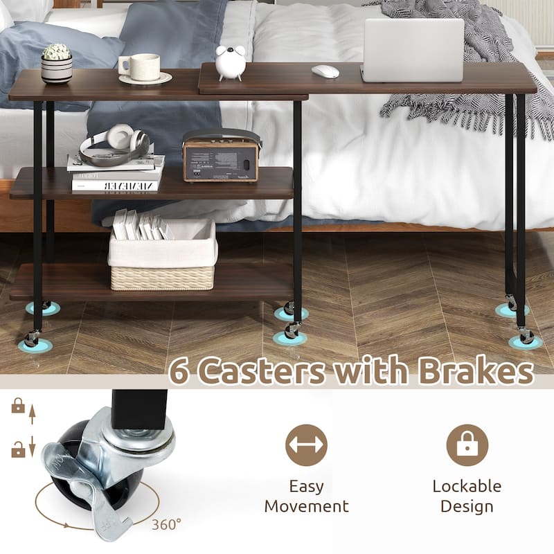 MDF Metal 360 Rotating Sofa Side Table with Shelves and Lockable Casters - 35.5" x 12" x 27"