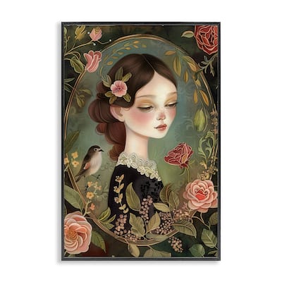 Stupell Vintage Lady & Floral Border Framed Giclee Art Design By The Dutch Lady