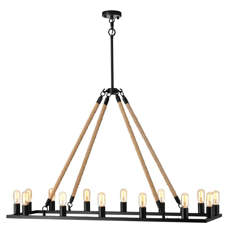 Brann Matte Black 14-Light Linear Kitchen Island Chandelier