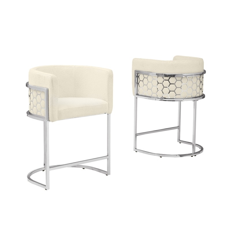 Best Quality Furniture 24" Teddy Fabric Chrome Iron Frame Set of 2. - N/A