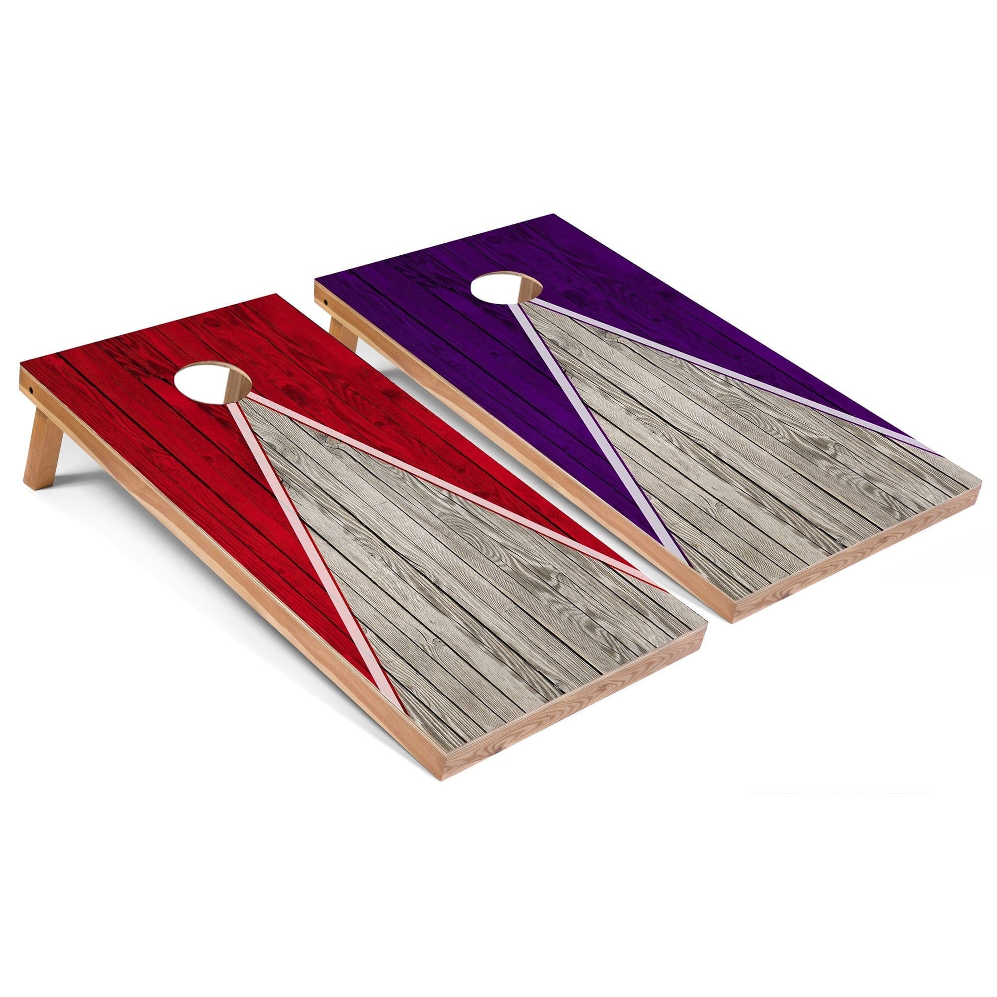 Solid Wood Cornhole Boards - Red and Purple Triangle Design