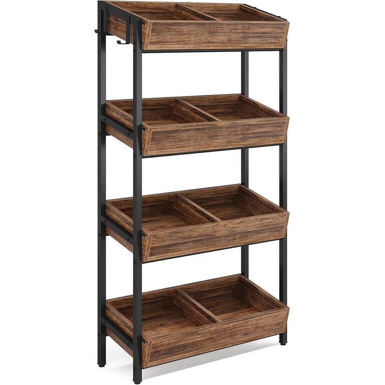 30Inches 4-Tier Retail Display Rack with Hooks,Tall Metal Snack Stand with Shelves,Chip & Concession Organizer-Heavy-Duty Frame