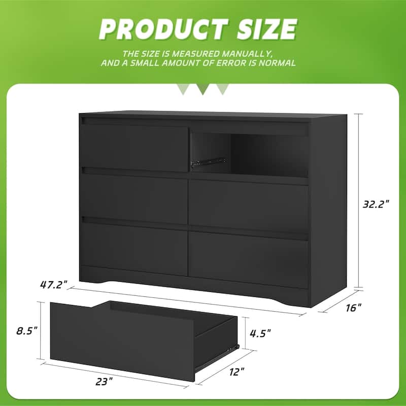 47.2'' W 6-Drawer Wooden Bedroom Double Dresser Chest of Drawers