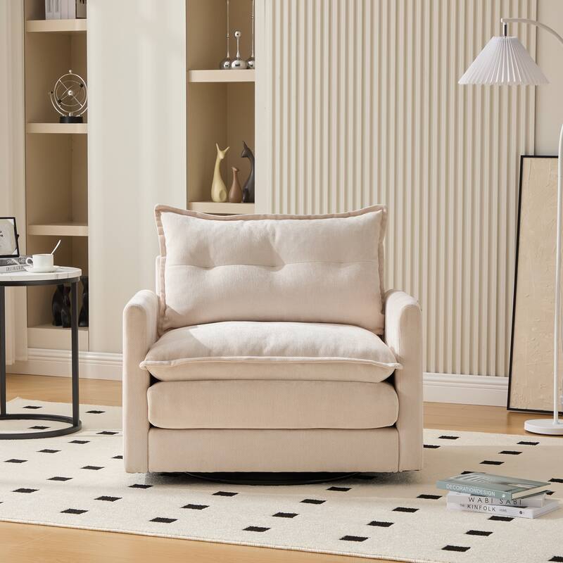 GALDWIN Chenille Upholstered 360°Degree Swivel Mid Century Modern Arm Chair for Living Room - Beige