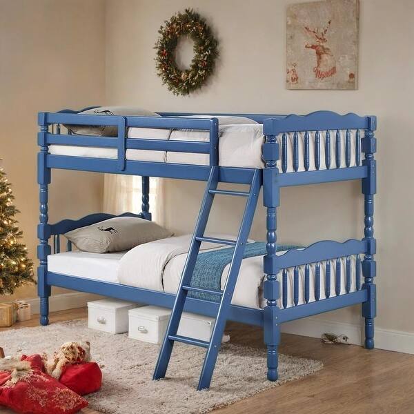 slide 2 of 16, Convertible Twin/Twin Bunk Bed with 6+6 Slat System & Guardrail Dark Blue
