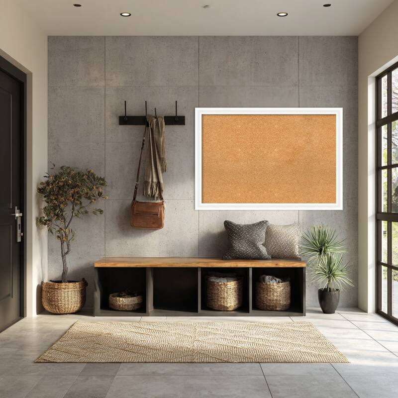 Oliver White Narrow Wood Framed Cork Board - Bulletin Board, Organization Board, Pin Board