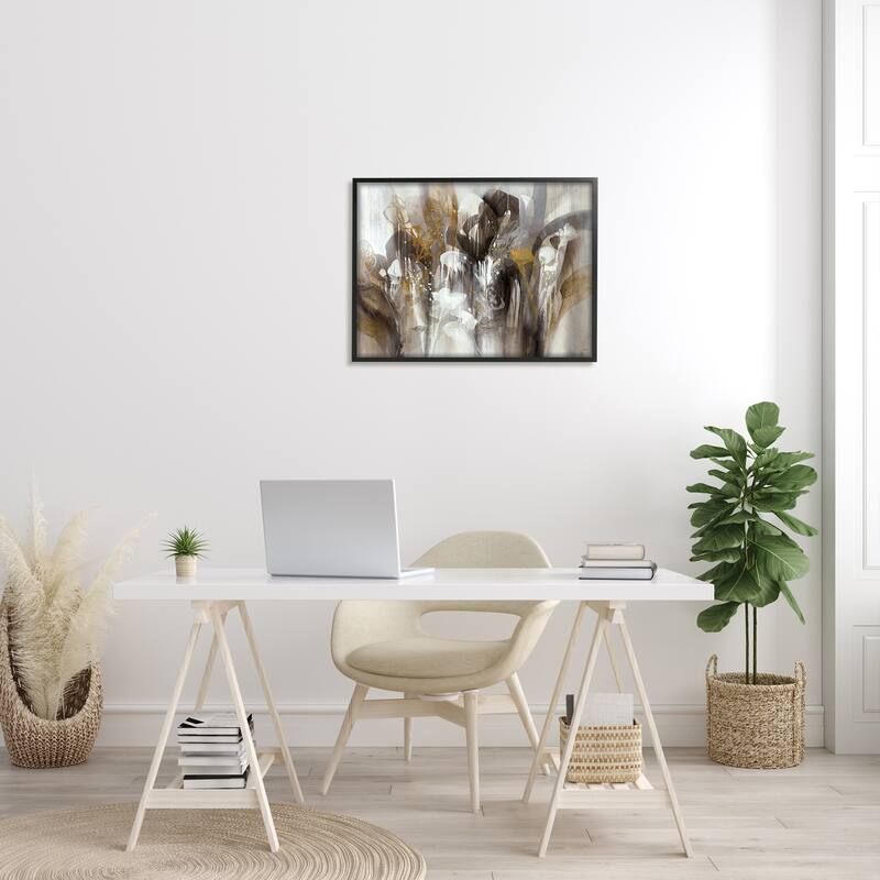 Stupell Abstract Cascading Shapes Modern Brown White Black Painting Framed Wall Art