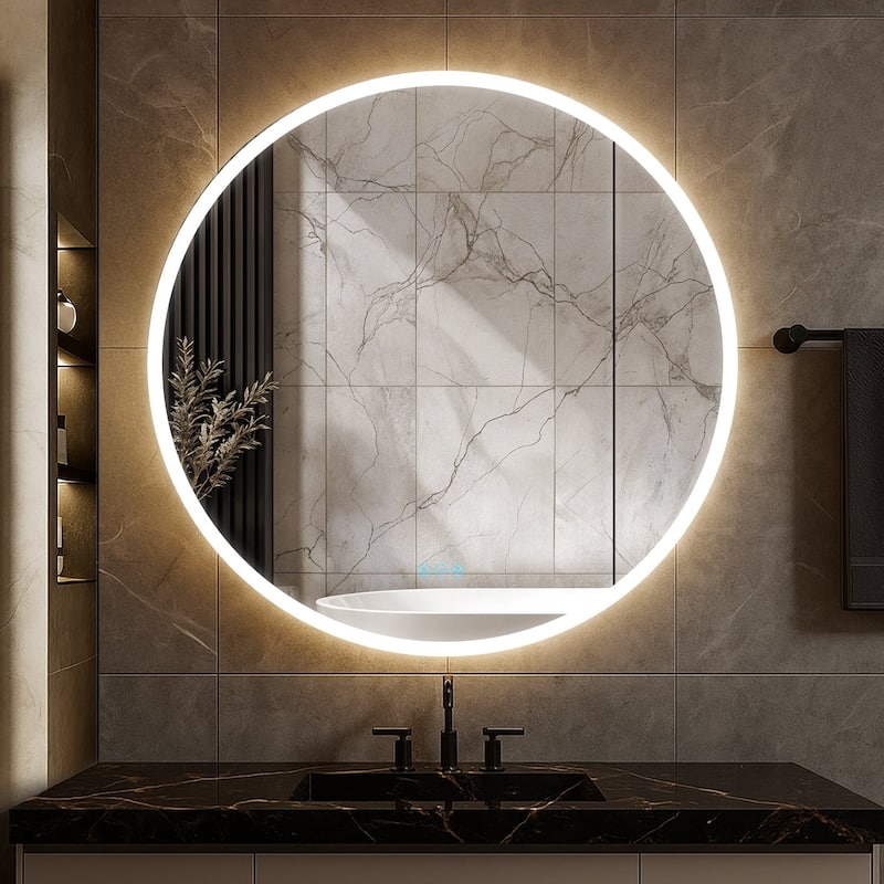 Blossom 32-Inch Round LED Medicine Cabinet, Lighted Mirror, Defogger - Right Hinge