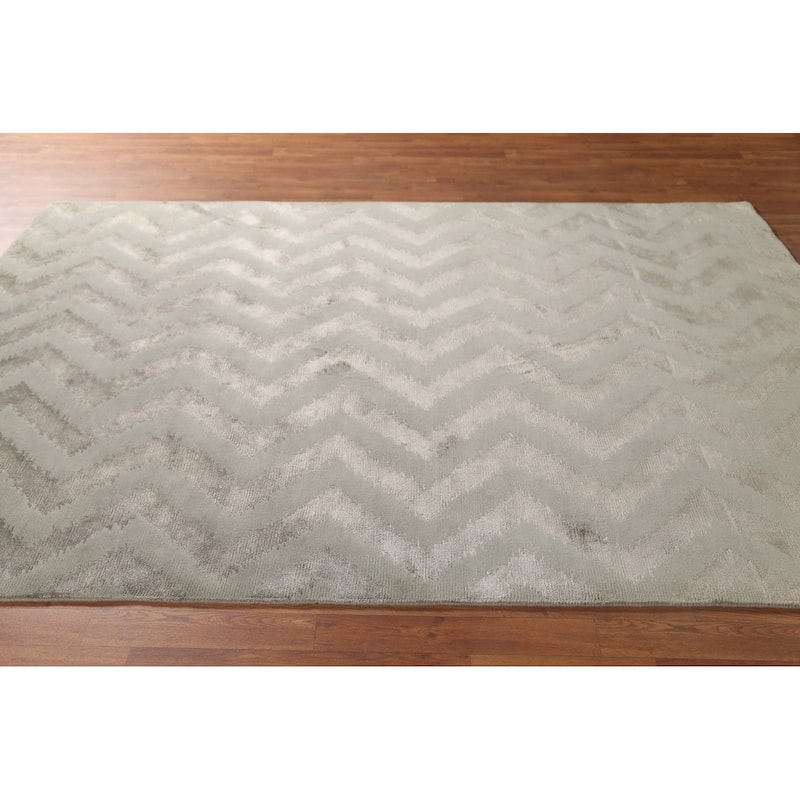 Chevron Style Nepalese Modern Area Rug Hand-Knotted Wool Carpet - 5'11" x 8'9"