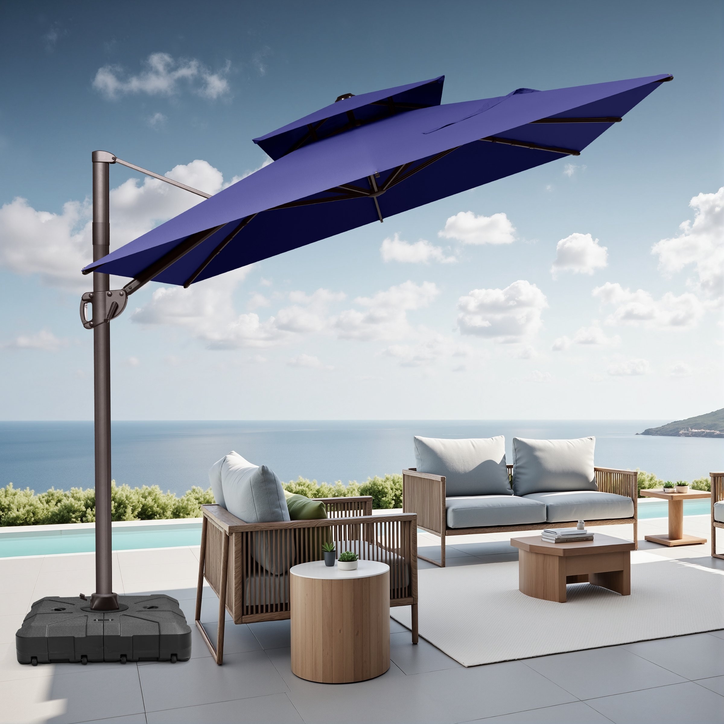 VredHom 9x11 FT Outdoor Patio Aluminum Double Top Cantilever Umbrella with Wheel Base