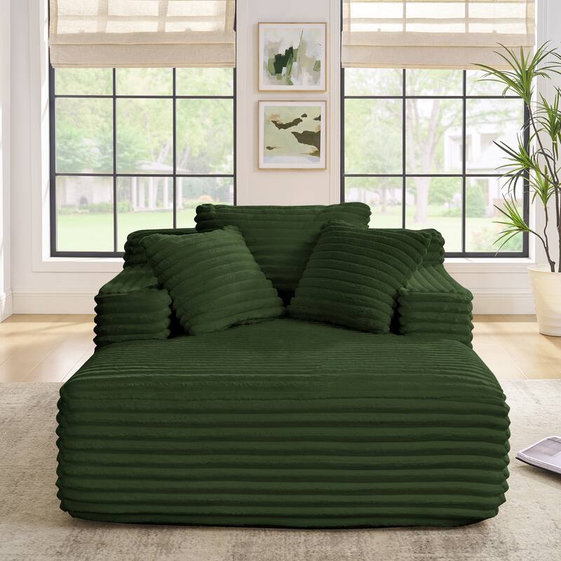 Fluffy Corduroy Upholstered Cloud Chaise Lounge Sofa Bed, Versatile Foam Compressed Deep Seat Couch with Pillows