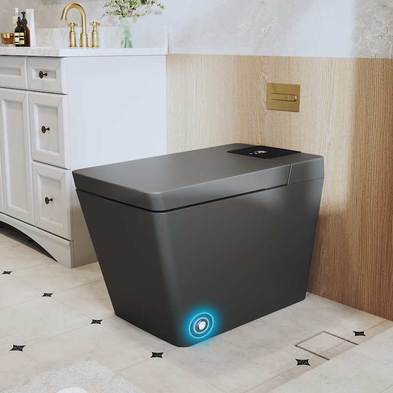 Elongated Smart Bidet Toilet with Foot Sensor, Auto Flush, LED Display, Heated Seat