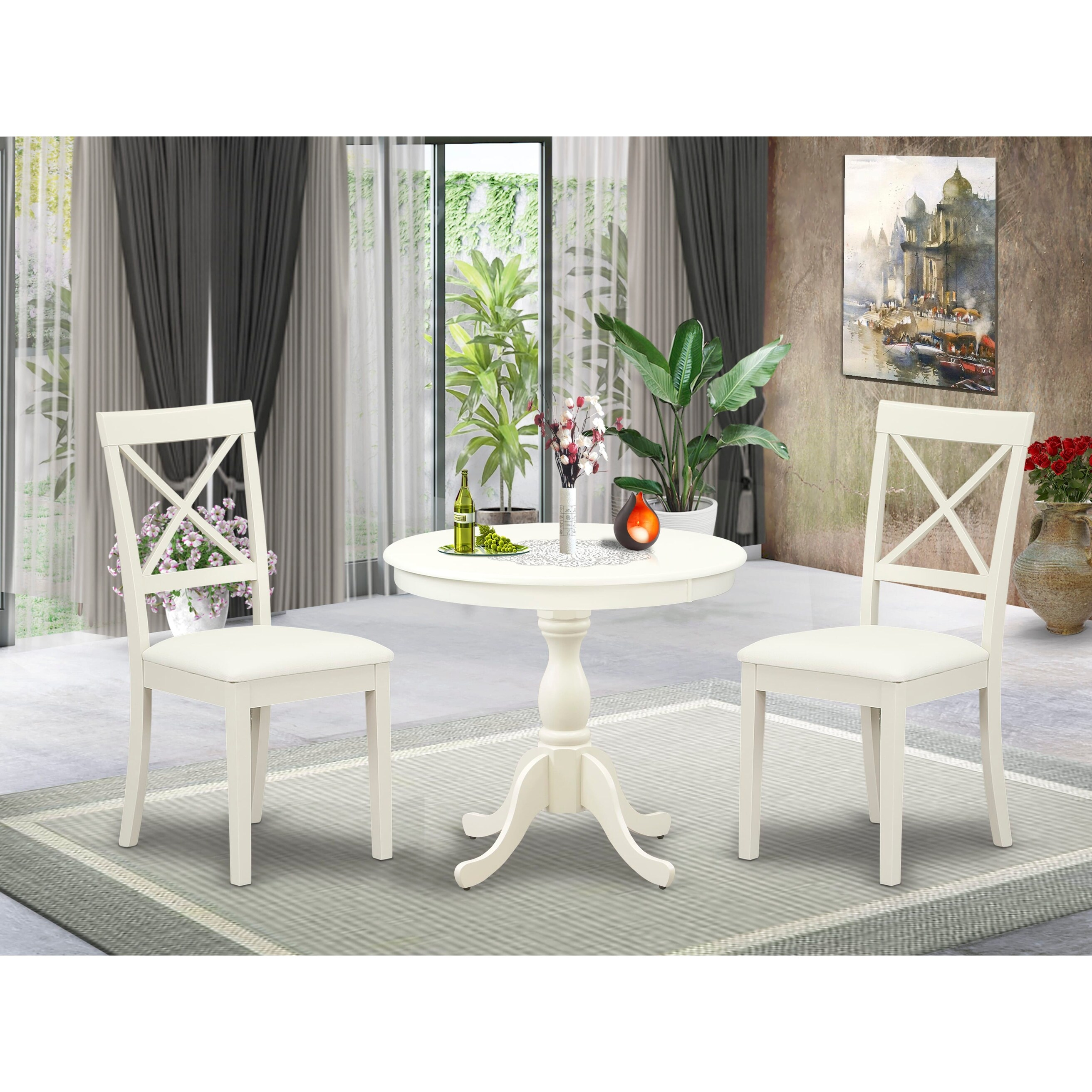East West Furniture 3 Piece Kitchen Table Set A Round Dining