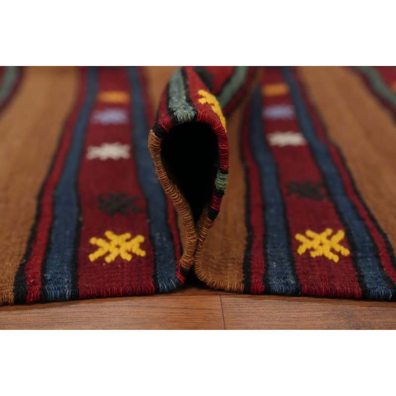 Hand Woven Oriental 100% Wool Carpet Southwestern Tribal Brown Kilim Area Rug - 7' 0'' X 5' 2''
