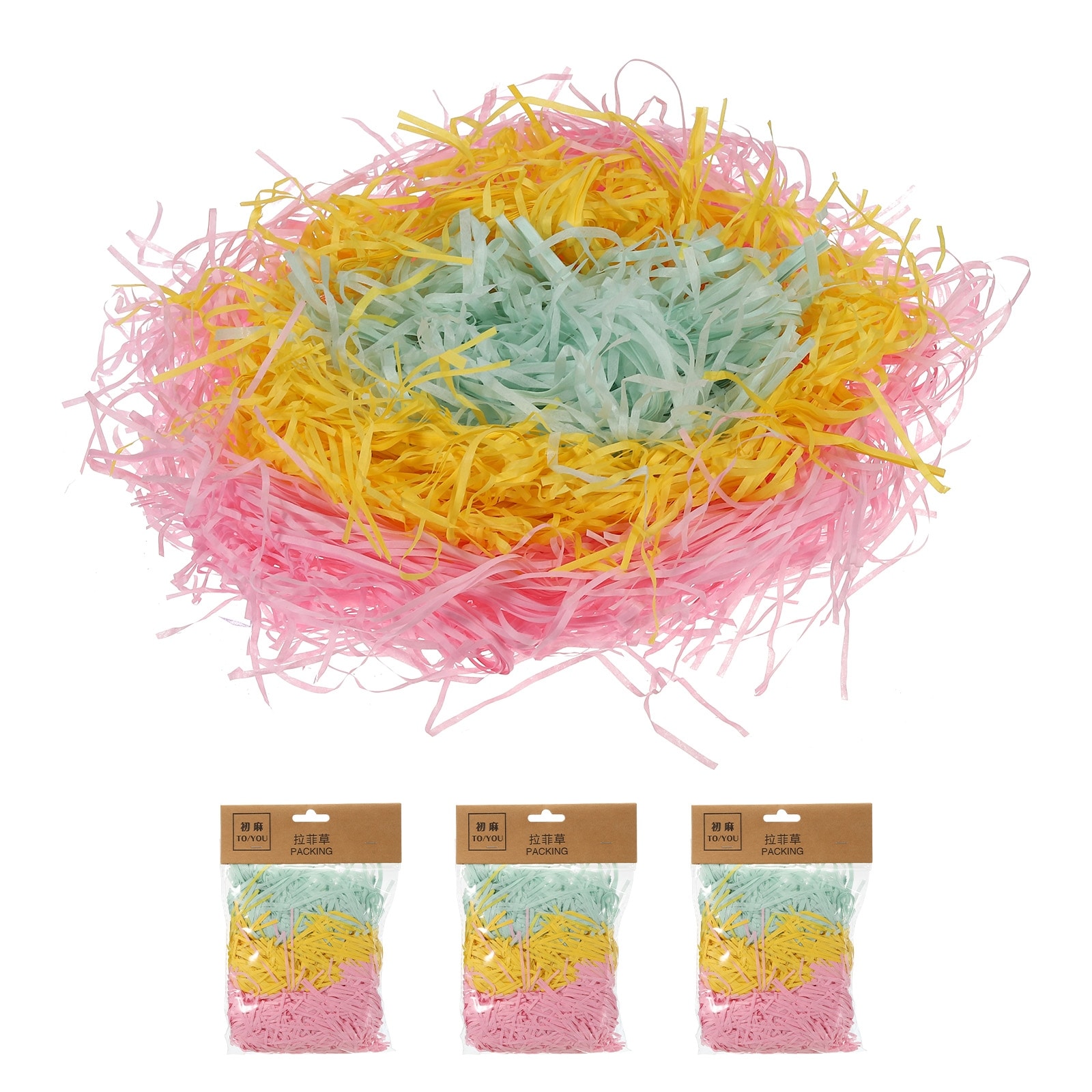 Easter Basket Grass 3x3 oz Bag (Green, Yellow, Pink)