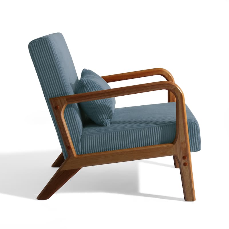 25" W Mid Century Upholstered Wood Accent Chair with Pillow