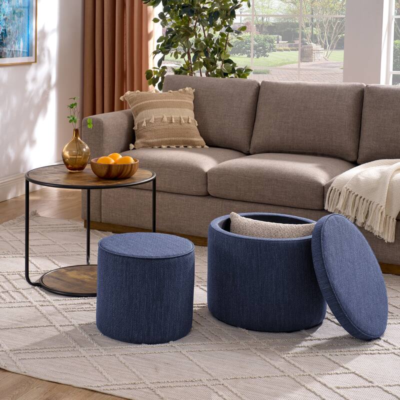 Roomfitters Ottoman Table Set with Drum Stool and Hidden Storage, Multi-Functional Combination Accent Furniture