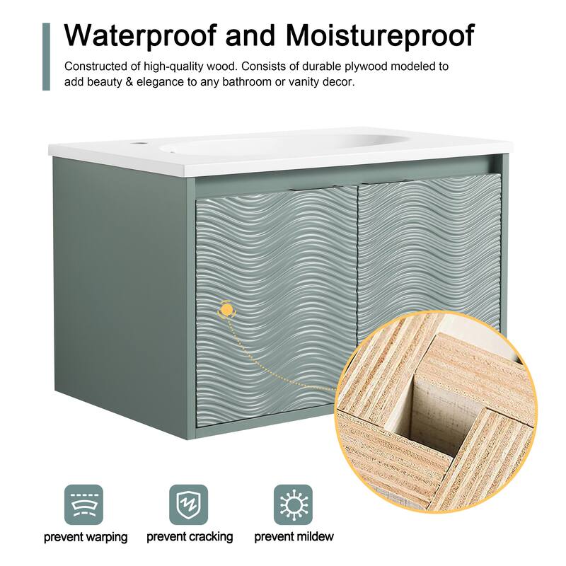 Malwee 24"/30"/36"/48" Floating Bathroom Vanity, Wall Mounted Bathroom Vanity with Resin Top,Soft Close Doors
