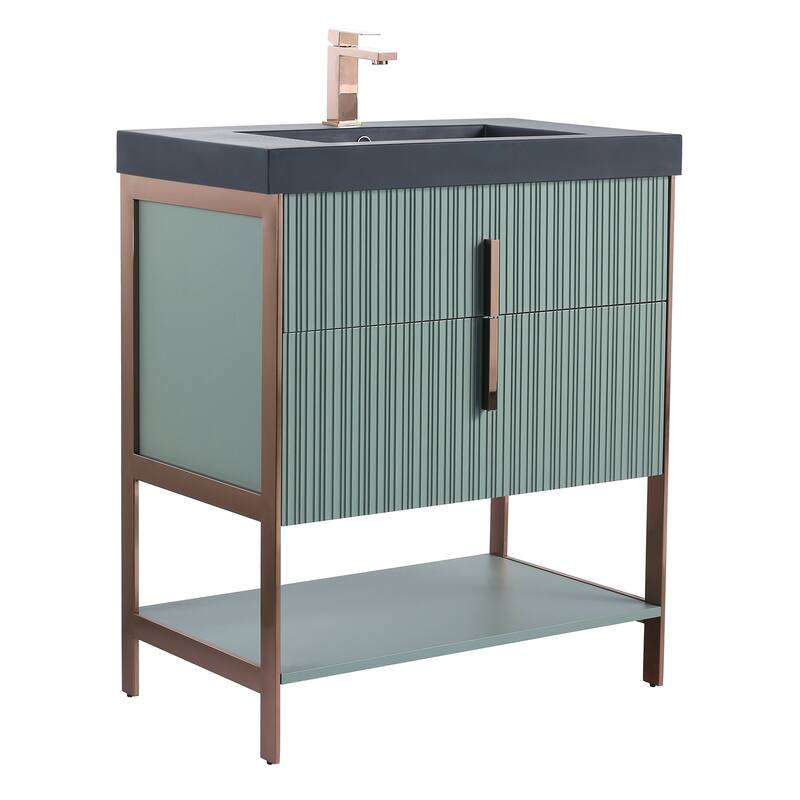 Fine Fixtures Serenity Modern Bathroom Vanity with Black Gel Acrylic Top