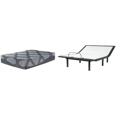 Signature Design by Ashley Bonita Springs Firm Blue/White Queen Hybrid Mattress with Adjustable Base
