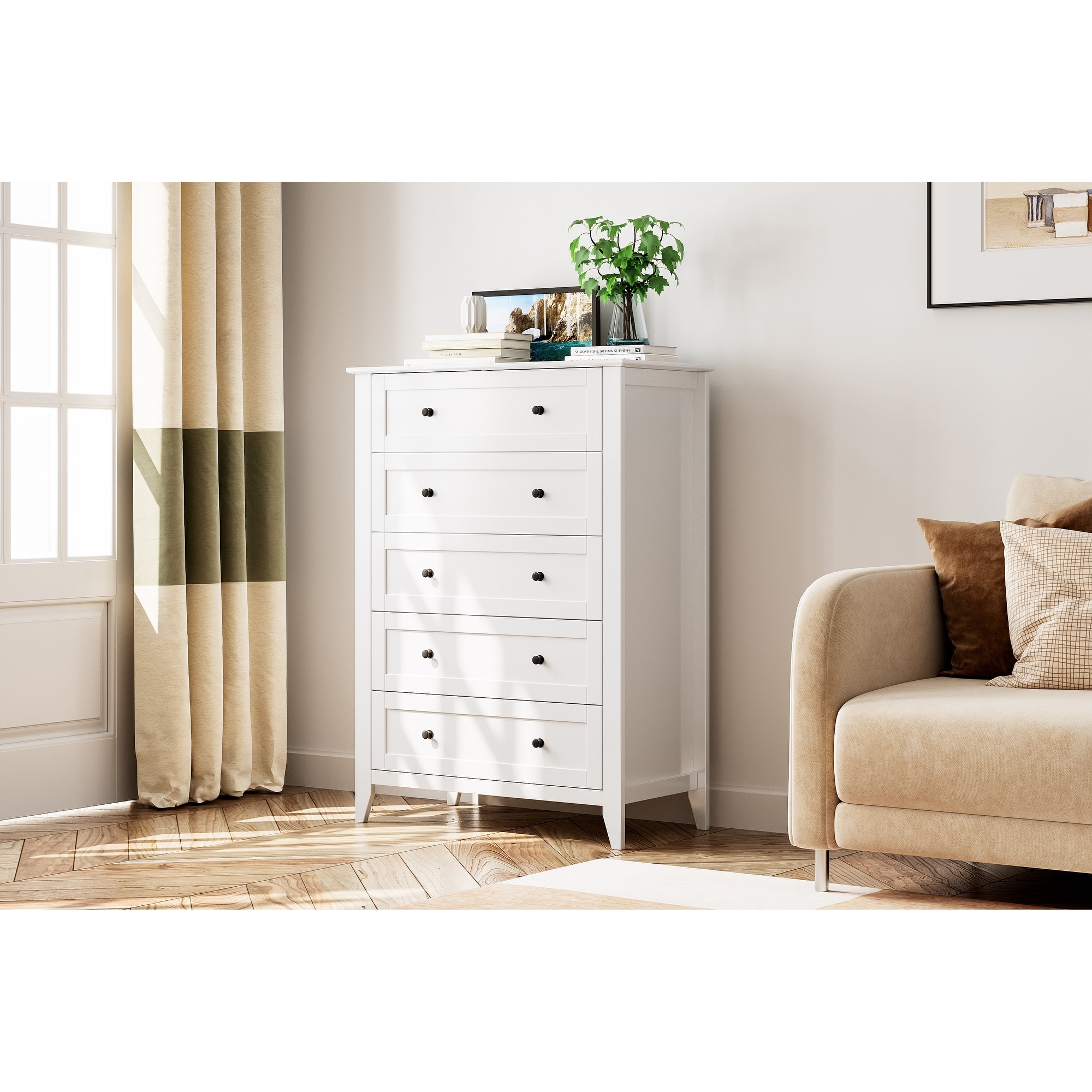 White 5-Drawer MDF Storage Cabinet Stylish Chest