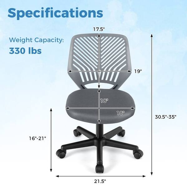 dimension image slide 3 of 4, Height-adjustable Ergonomic Kids Desk Chair with Universal Casters-Blue