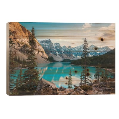 Autumnal Moraine Lake Print On Wood by Matteo Colombo - Multi-Color