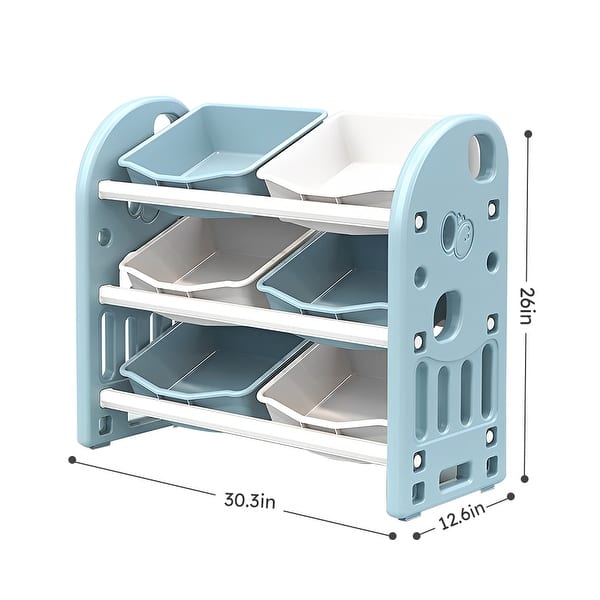 dimension image slide 1 of 5, Kids Toy Storage Organizer with 6 Bins for Playroom, Bedroom