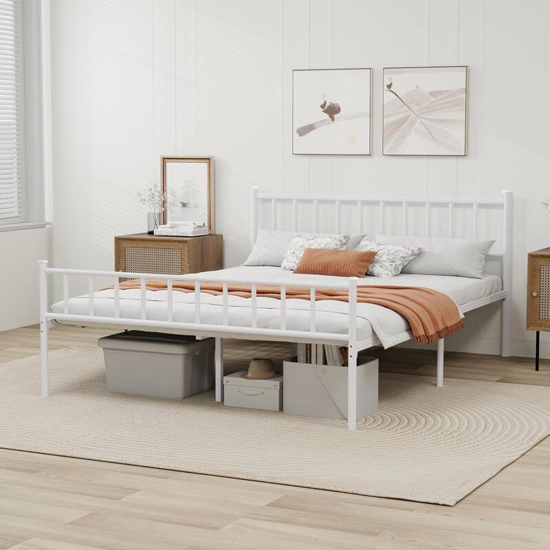 alazyhome Classic Metal Platform Bed Frame Steel Slat Support, Black