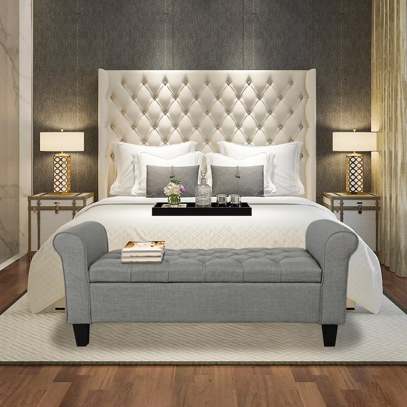 Porthos Home Theon Fabric Flip Top Button Tufted Storage Bench