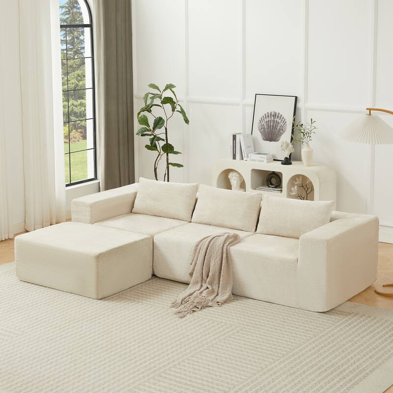 Christopher Knight Home - Helen Modern Corduroy Modular Sectional Sofa with Pillow Back and Ottoman - Khaki