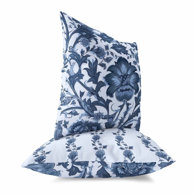 Skyblue And Darkgrey Mughal Era Garden Treasures Indoor/Outdoor Throw Pillow Zipper