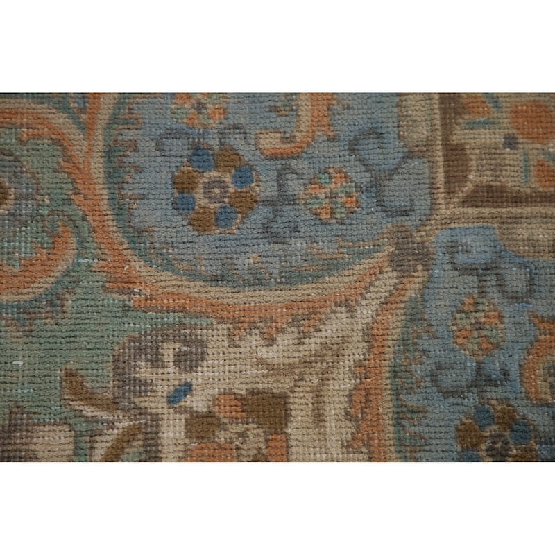Turquoise Green Tabriz Persian Vintage Area Rug Handmade Wool Carpet - 7'6" x 10'10"