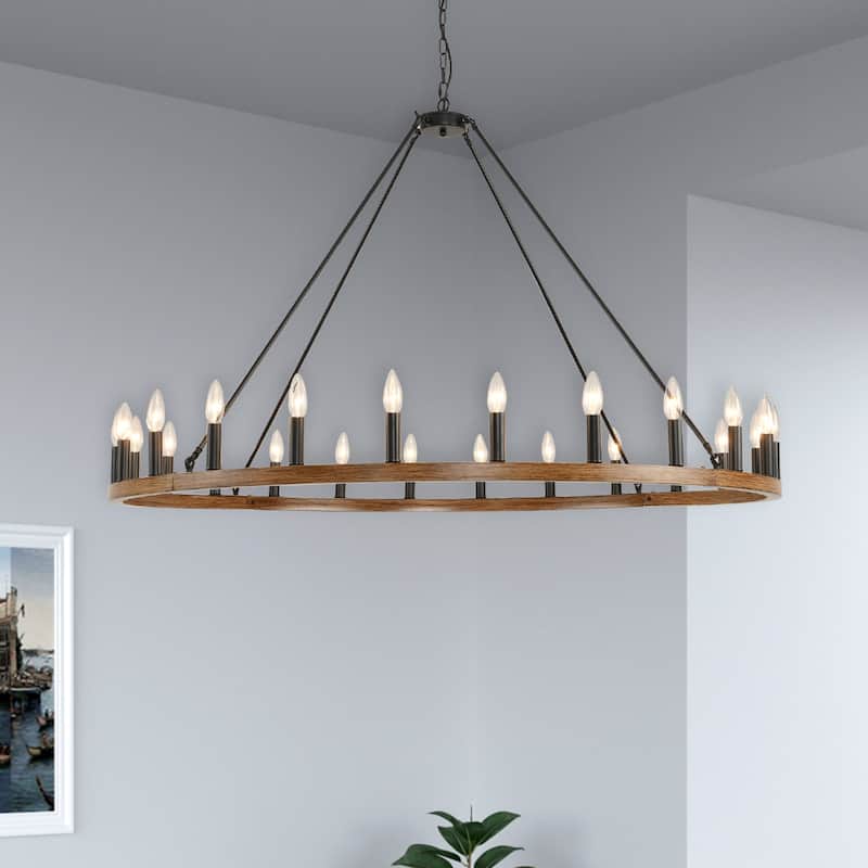 24-Light Modern Farmhouse Light Wagon Wheel Chandelier 54 Inch.