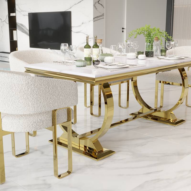 Luxurious Dining Room Table Set with Velvet Dining Chairs