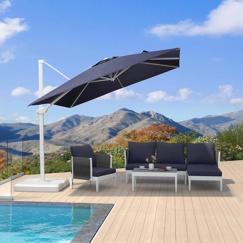 PURPLE LEAF 9 ft White Cantilever Patio Umbrella with 360 Degree Rotation With Base