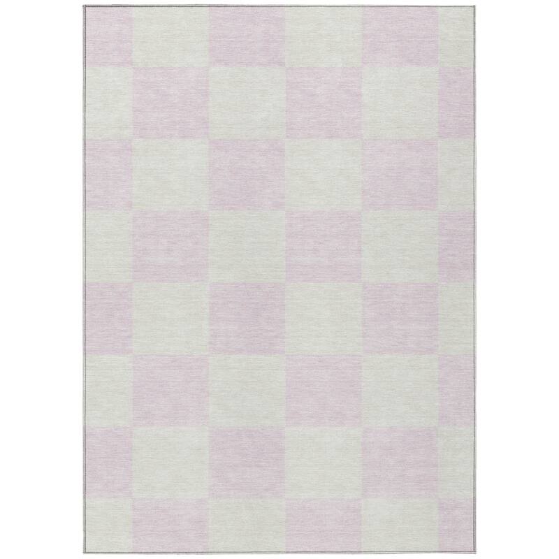 Machine Washable Indoor/ Outdoor Modern Checker Chantille Rug