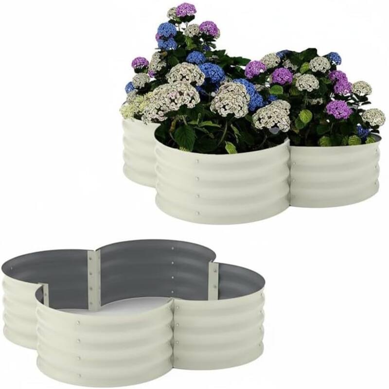 2-Pack 4x4x1Ft Raised Garden Bed Galvanized Outdoor Planter Open Base Green - Off-White