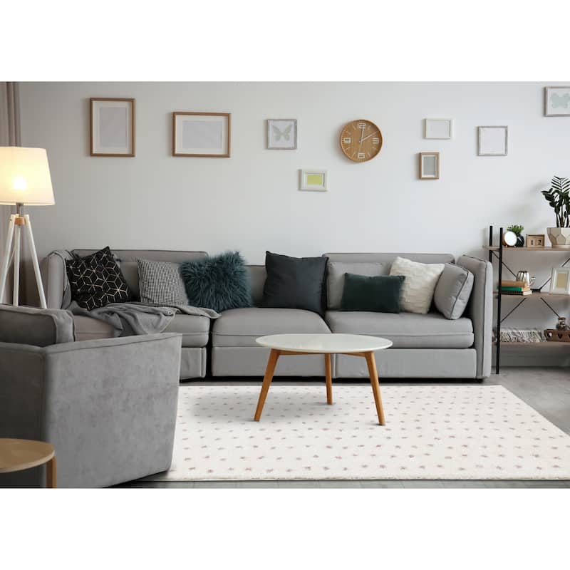 Taylor Collection - Cream Pink Dots Soft Area Rug
