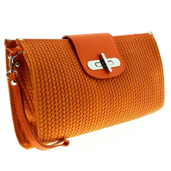HS1156 AR CORA Orange Leather Clutch/Shoulder Bag - 13-8.5-2