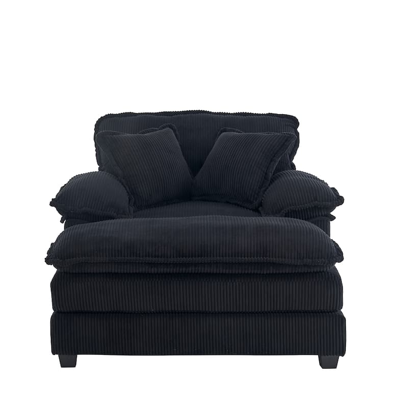 56.3 Inch Corduroy Single Deep Seat Sofa Chair With 2 Toss Pillows and a Ottoman