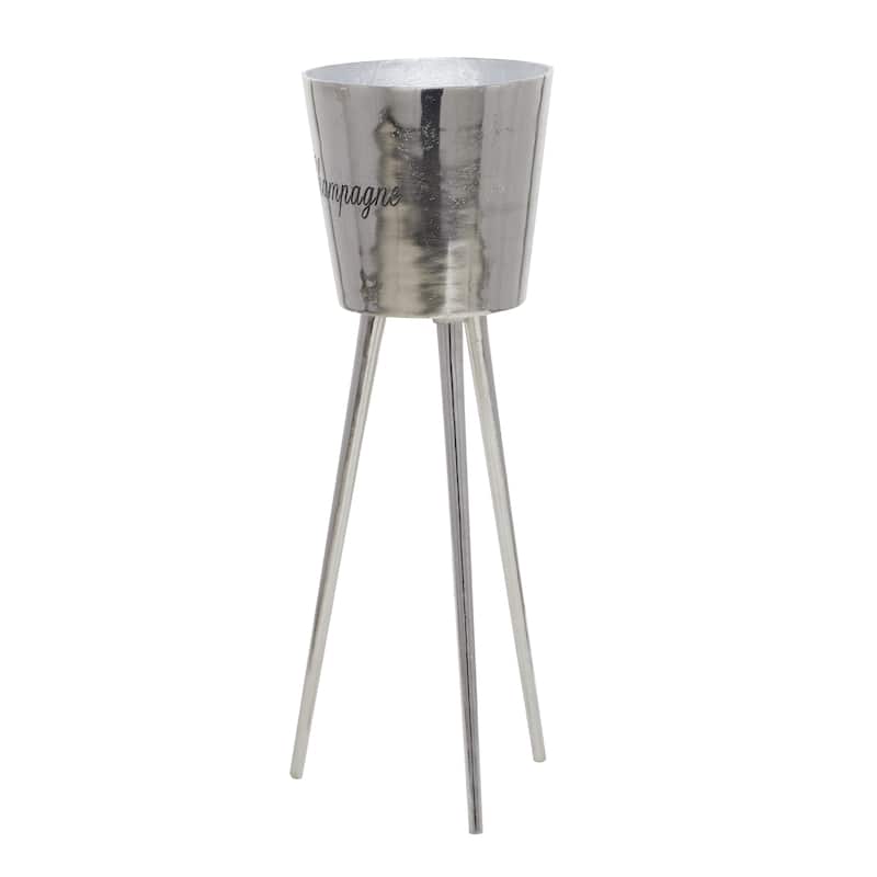 Aluminum Metal Tall Floor Champagne 3 Bottle Ice Bucket - Gray or Gold - Roche River Decor