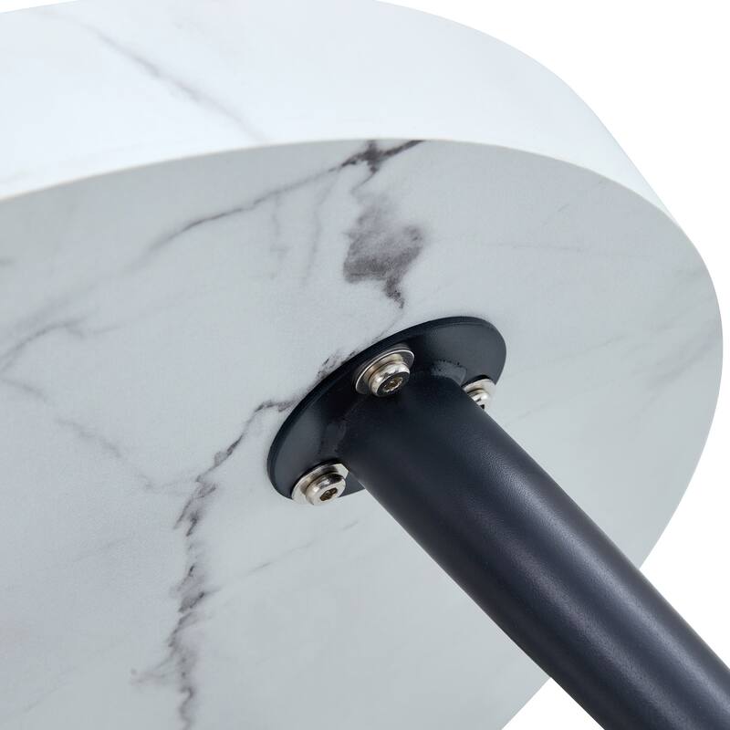Marble Pattern Round Coffee Table,Exquisite Suction Molding Process,Marble Pattern Design,Black Sprayed Metal Leg