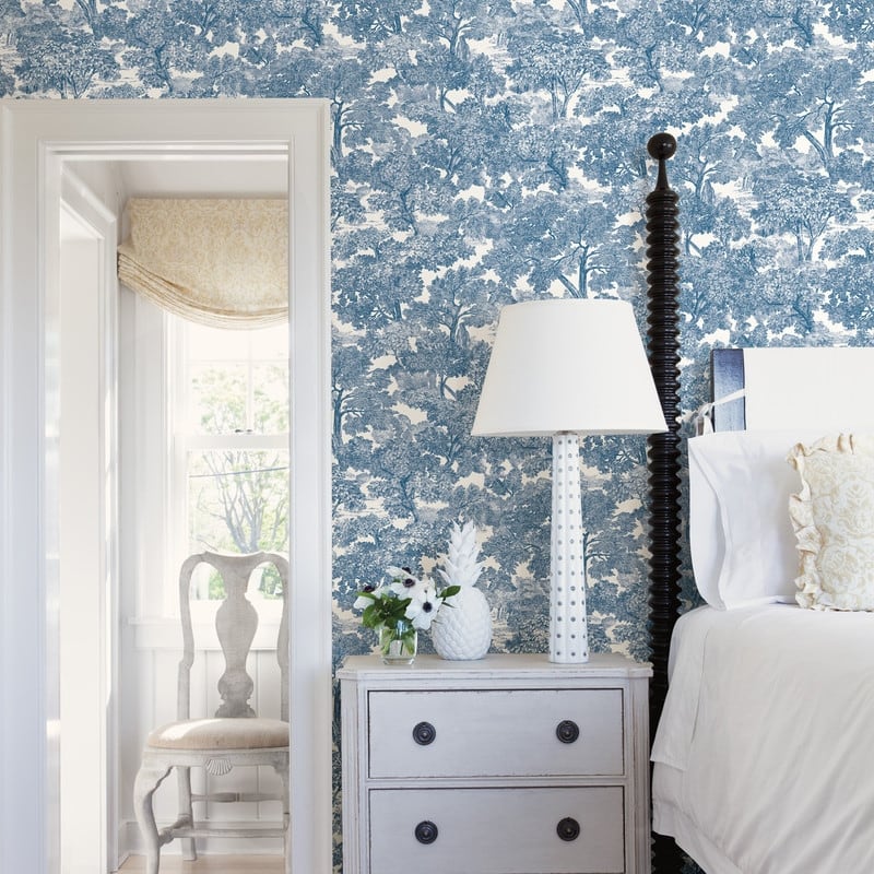 Chesapeake Spinney Blue Toile Wallpaper - 20.5in x 396in x 0.025in