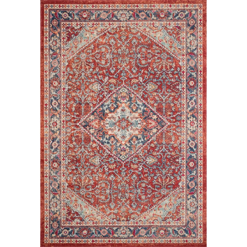Alexander Home Katherine Boho Floral Border Distressed Rug - 5'2" x 7'7" - Ocean/Fire