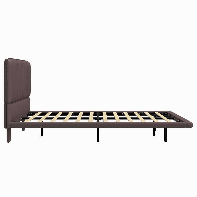 Modern PU Leather Full Size Floating Platform Bed Frame with LED Light