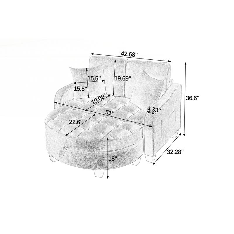 Sofa Comes with Two Small Throw Pillows, Suitable for Living Room and Bedroom