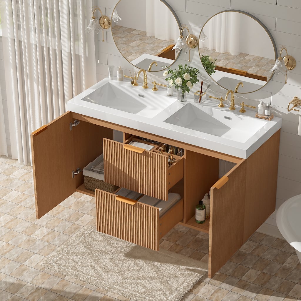 47.24"Double Sink Bathroom Vanity with SMC Top,MDF Cabinet,Soft Close Doors,Divided Drawers,Wall-Mounted Modern Storage Vanity
