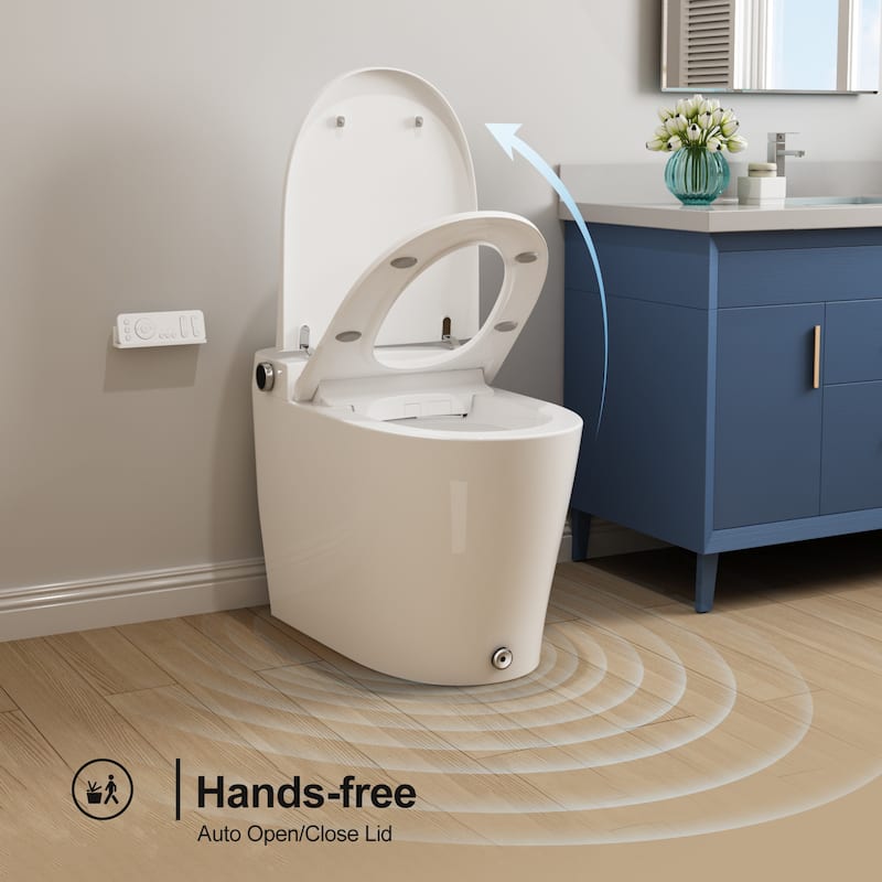 HOROW Elongated Smart Bidet Toilet in White with Auto Open Close Auto Flush Heated Seat and Remote Control - N/A